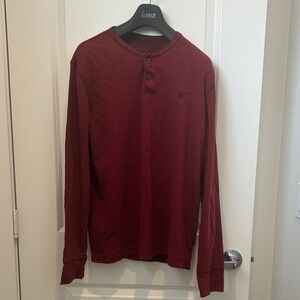 American Eagle Outfitters Men's Long-Sleeve Henley - Wine Red(M)